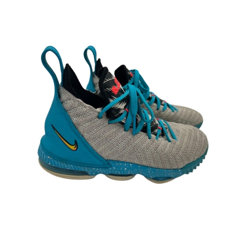Nike LeBron 16 Sneakers Youth Size 5Y Grey Blue King‎ of Court Palm Tree